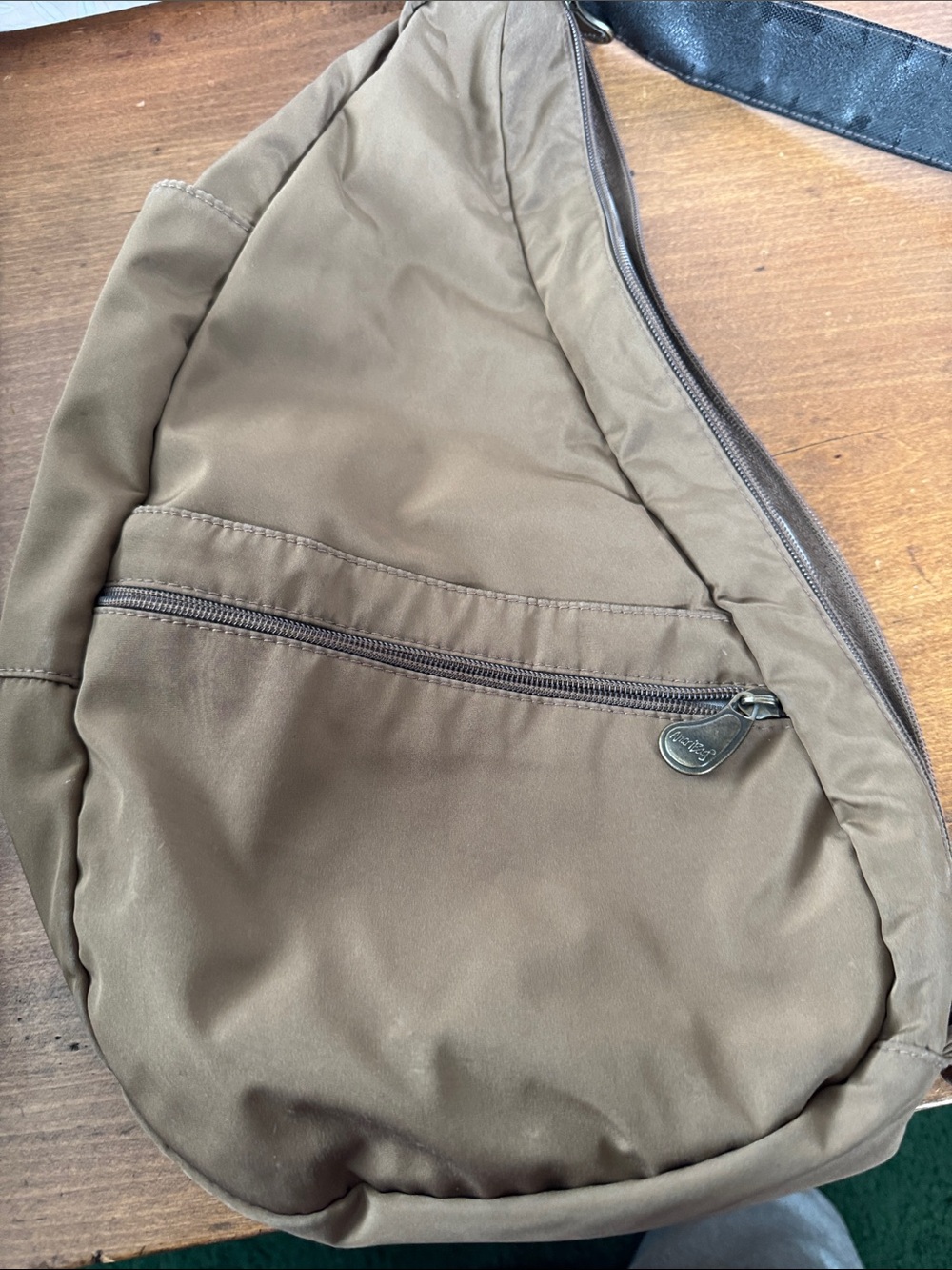 Taupe Sling Crossbody Bag with Front Zip Pocket